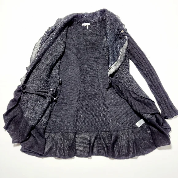 Sioni Women's Cardigan Vintage Inspired Artsy Black Wool & Mohair Blend (L) - Picture 12 of 15